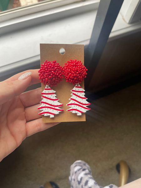 Pom pom Christmas tree earrings