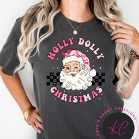 Pink Holly Dolly Christmas TRANSFER