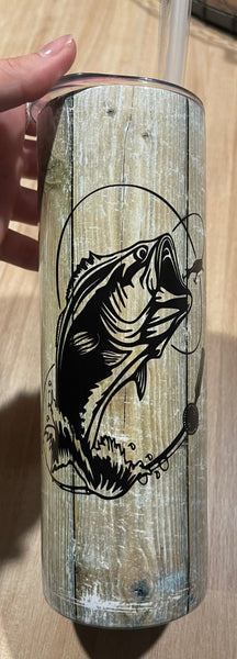 Bass fish wood background 20 oz tumbler