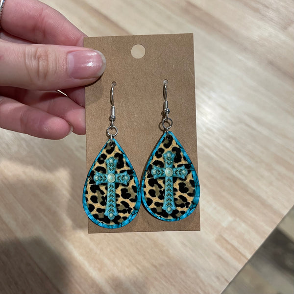 Turquoise cross cheetah earrings